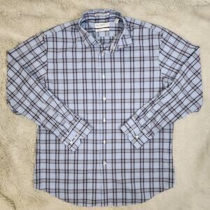 Calibrate Trim Fit Plaid Button Up Dress Shirt Men's 16.5", 32-33 Blue Stretch